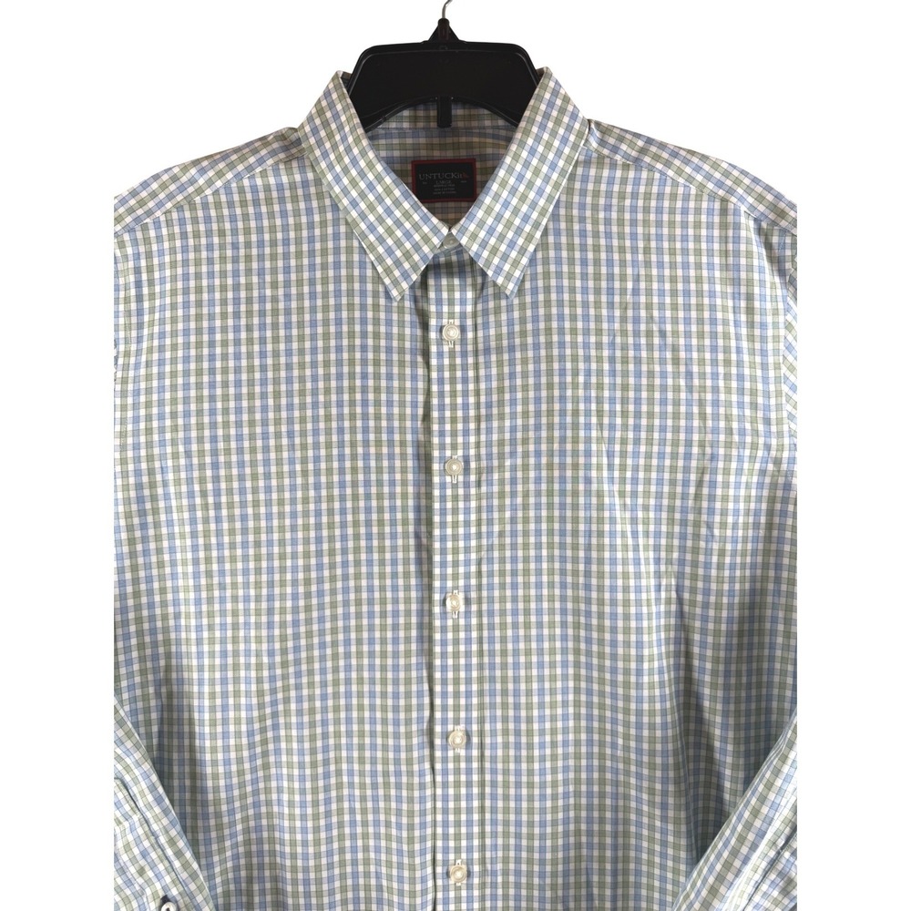 UNTUCKit WRINKLE FREE‎ Button Down Shirt Large Blue Green Dubois 34520